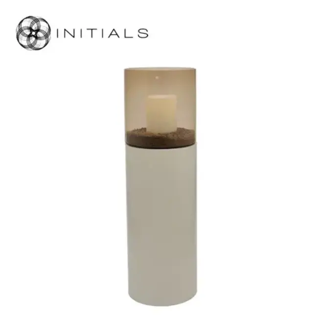Stand tower Raw iron ivory round  S 60 cm - topaz glas candle 35 cm