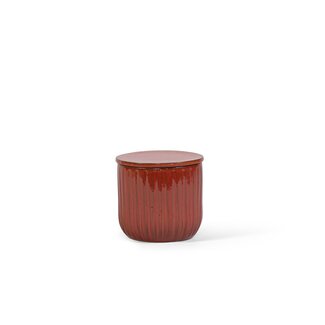 Dekocandle Flowerpot striped red glazed with cover scented (black giftbox) dia 16x15 cm lavende