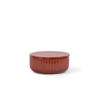 Dekocandle Bowl striped red glazed with cover -in black box gift dia 26x12  Lavende