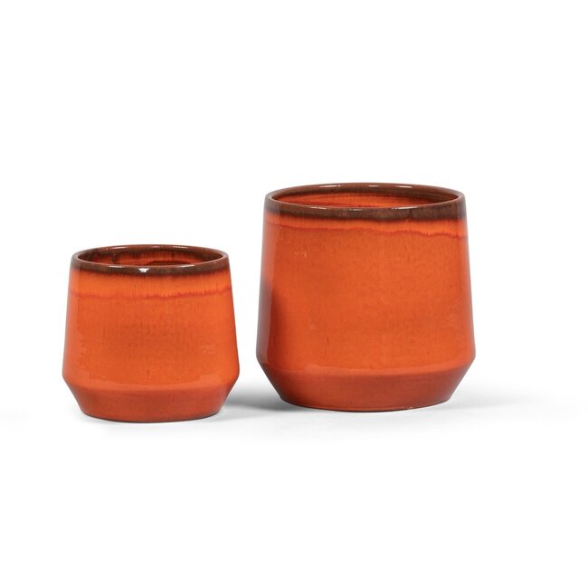 Flowerpot reactive glazed orange small dia 22x 20 CM