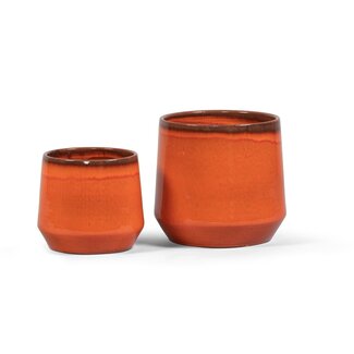 Dekocandle Flowerpot reactive glazed orange large pot dia 28x26 cm