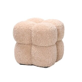 PTMD Teddy beige fabric square pouf