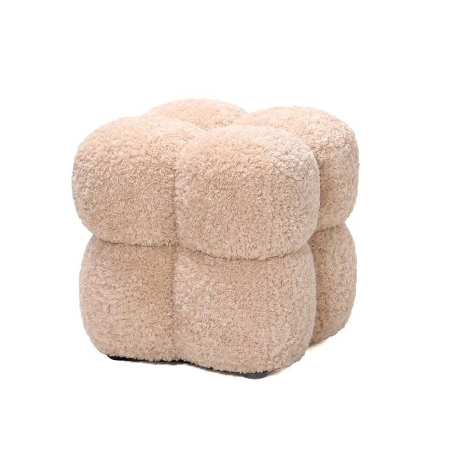 Teddy beige fabric square pouf