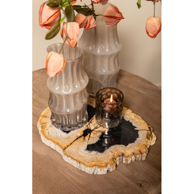Dalva black petrified wood deco slice plate round