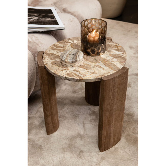 Javina Natural marble coffeetable mangowood base S