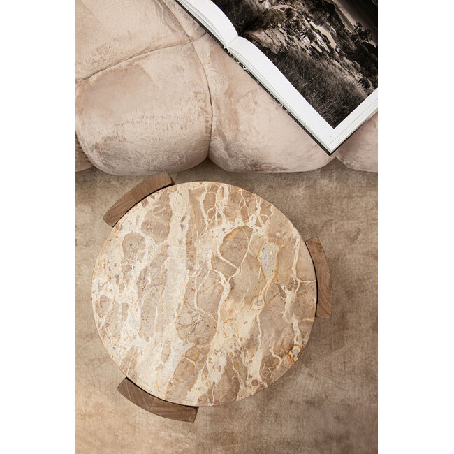 Javina Natural marble coffeetable mangowood base S