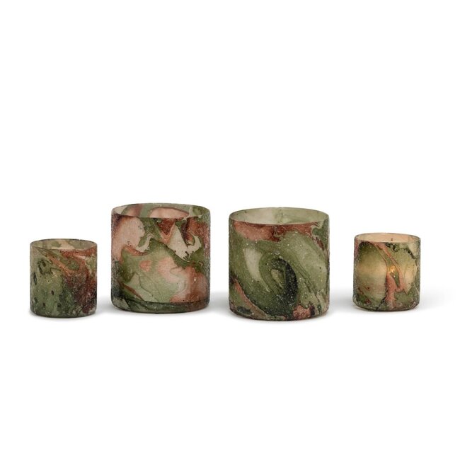 Vase glass mosaic green/ochre set of 2 dia 10 -dia 15