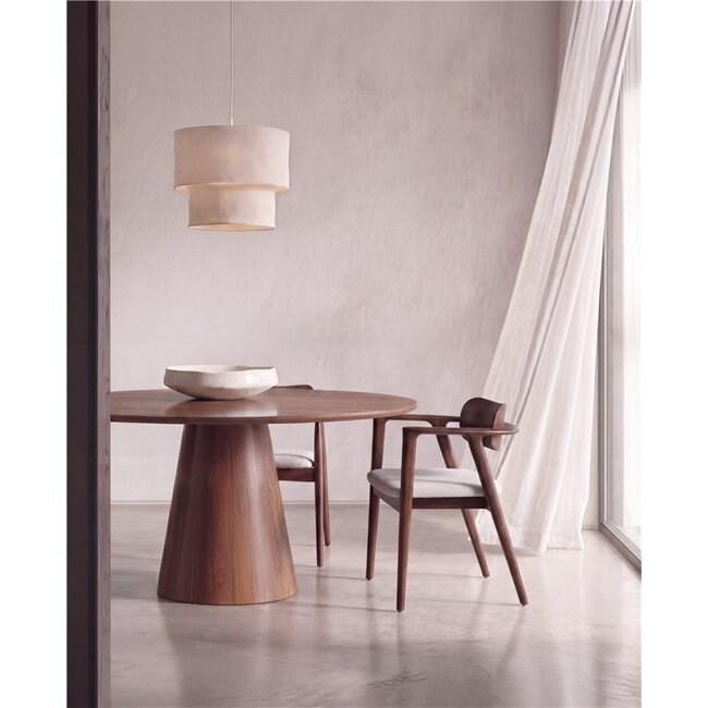 James  armstoel beige, houten poten es walnut