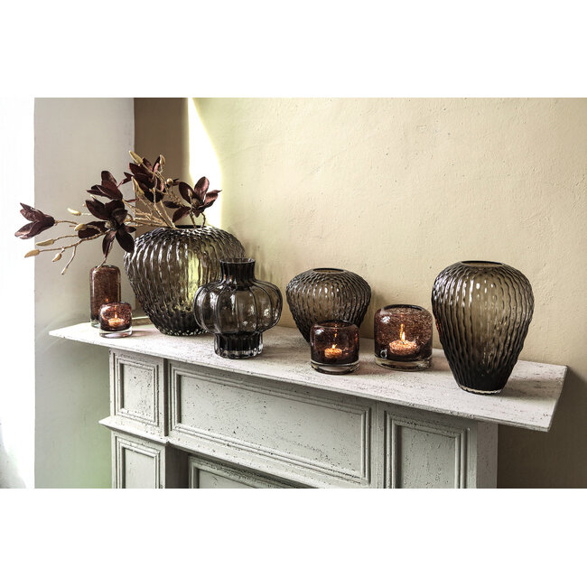 Jalenn DarkBrown heavy bubble glas tealight S