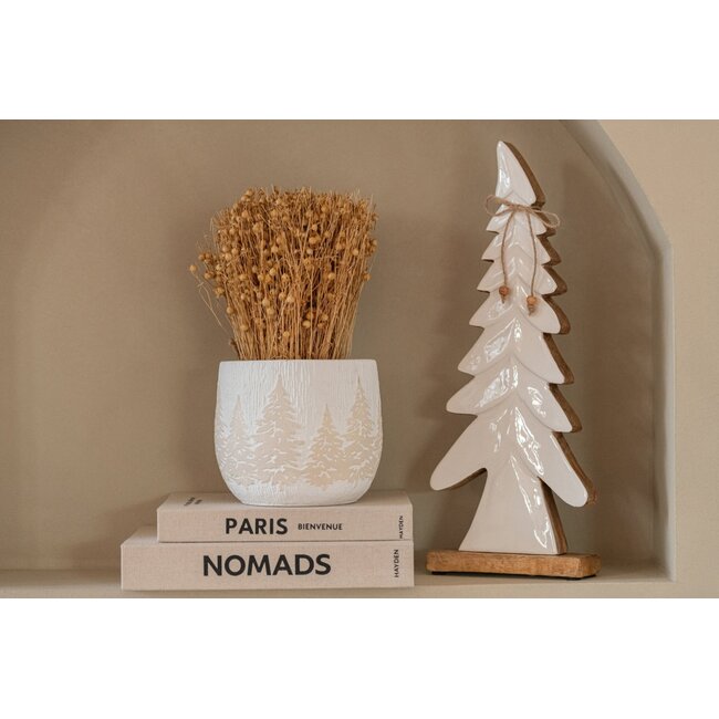 Denneboom met strik mangohout wit 27X6,5X62 cm