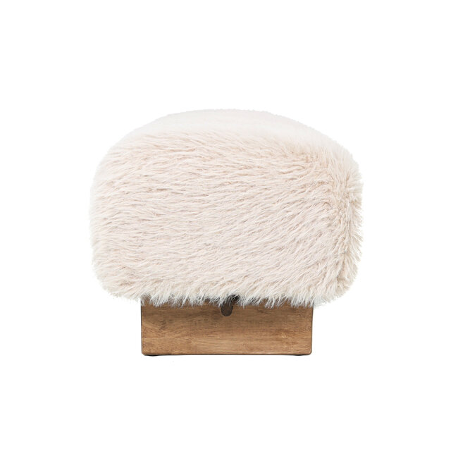 Hair beige fabric bench with wooden legs
