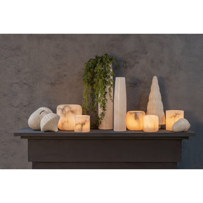 Audin white alabaster stone bulb tealight round