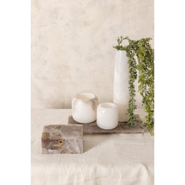 Audin white alabaster stone bulb tealight round