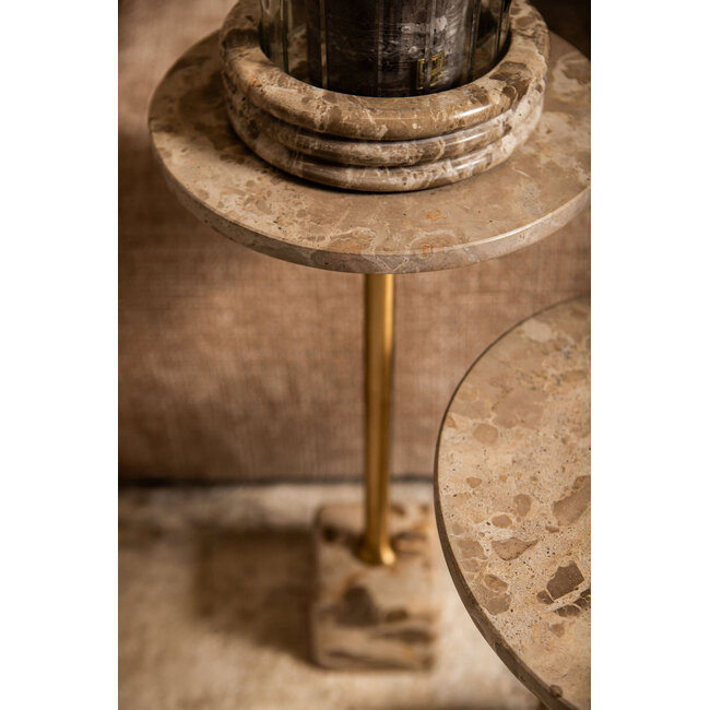 Ebe beige marble sidetable ith round top high 36x36x55 cm