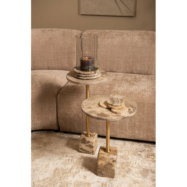 Ebe beige marble sidetable ith round top high 36x36x55 cm