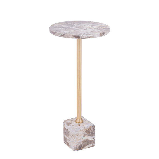 Ebe beige marble sidetable ith round top high 36x36x55 cm