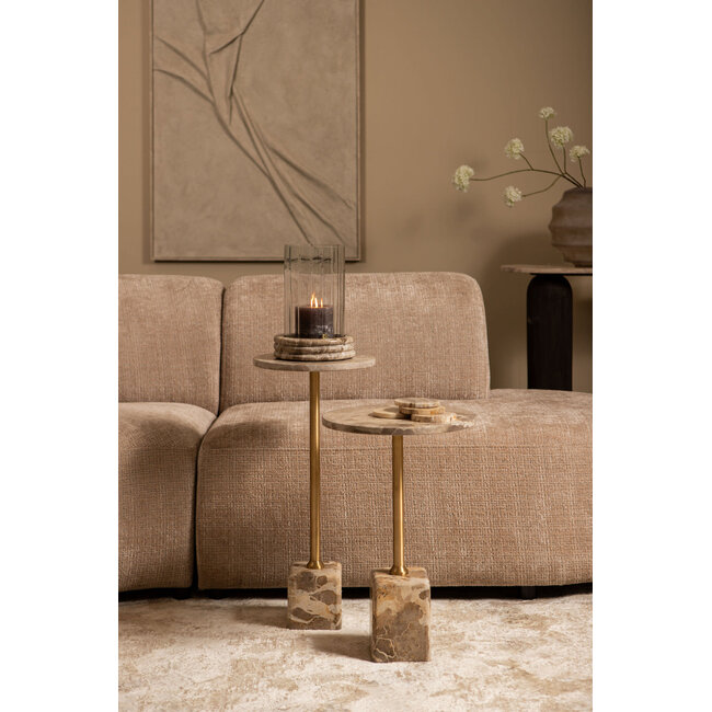 Ebe beige marble sidetable with round top law