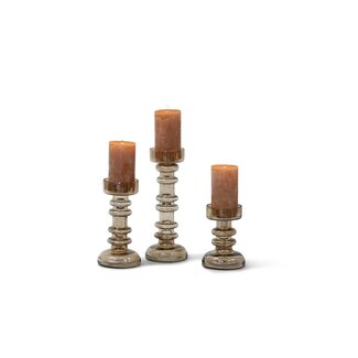 Dekocandle Set van 3 glazen kandelaen met ring dia 14X H 20_28_37 cm