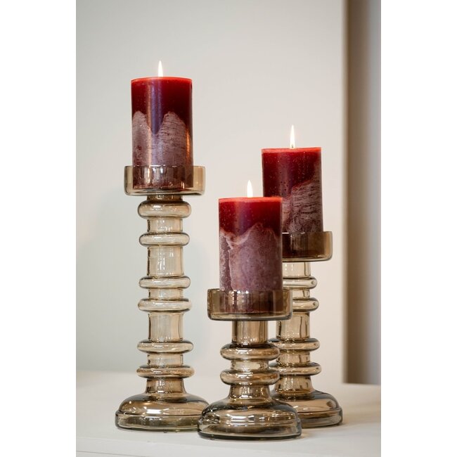 Set van 3 glazen kandelaren met ring dia 14X H 20_28_37 cm
