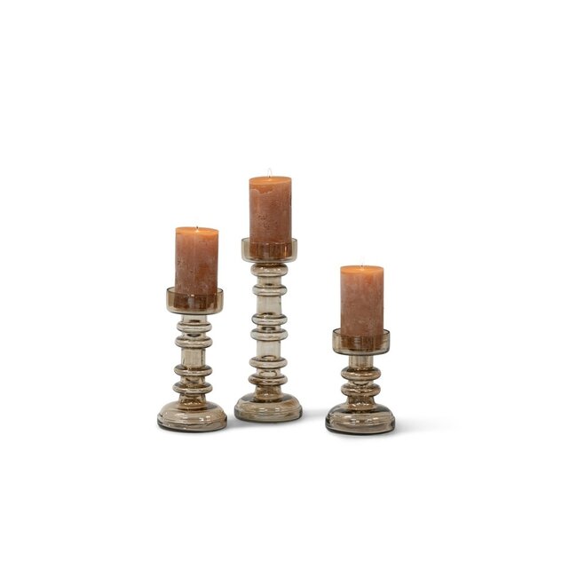 Set van 3 glazen kandelaren met ring dia 14X H 20_28_37 cm