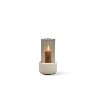 Dekocandle hurricane textured stone ivory with hammered brwwn luster glass small dia 20x35 cm