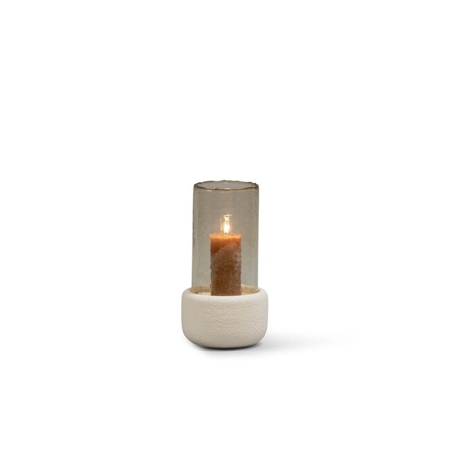 hurricane textured stone ivory with hammered brwwn luster glass small dia 20x35 cm