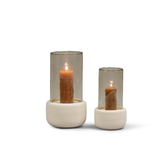 hurricane textured stone ivory with hammered brwwn luster glass small dia 20x35 cm