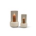 Dekocandle Hurricane textured stone ivory with hammerd brown luster glass large dia 25x43 cm