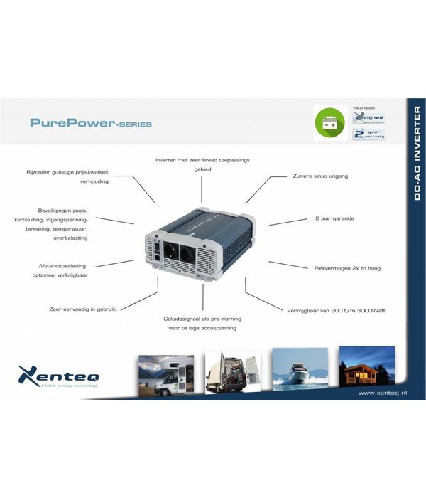Xenteq ppi-600-212CP zuivere sinus inverter / omvormer 12 Volt 600 watt