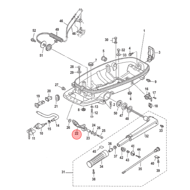 Mercury Schakelhendel voor 4, 5 en 6 pk buitenboordmotor