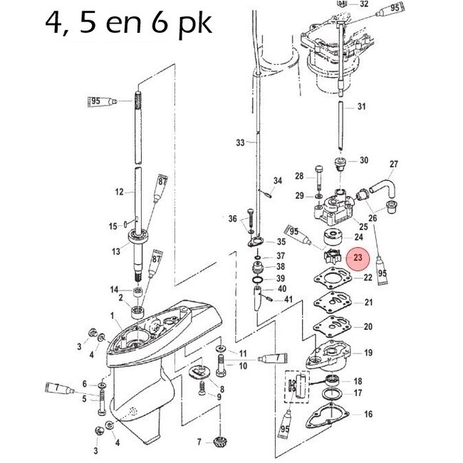 Mercury Waterpomp impeller voor 2,5 t/m 6 pk buitenboordmotor