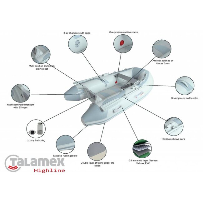 Talamex Highline airdeck HLA 350 storm-grijs rubberboot
