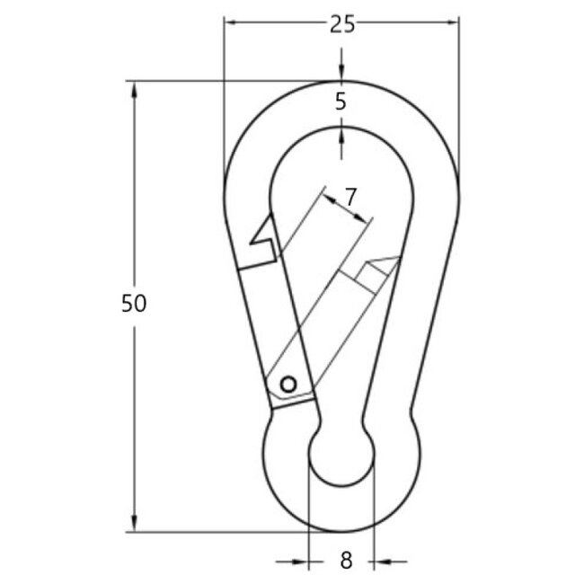 Talamex Karabijnhaak met knik RVS 50 mm