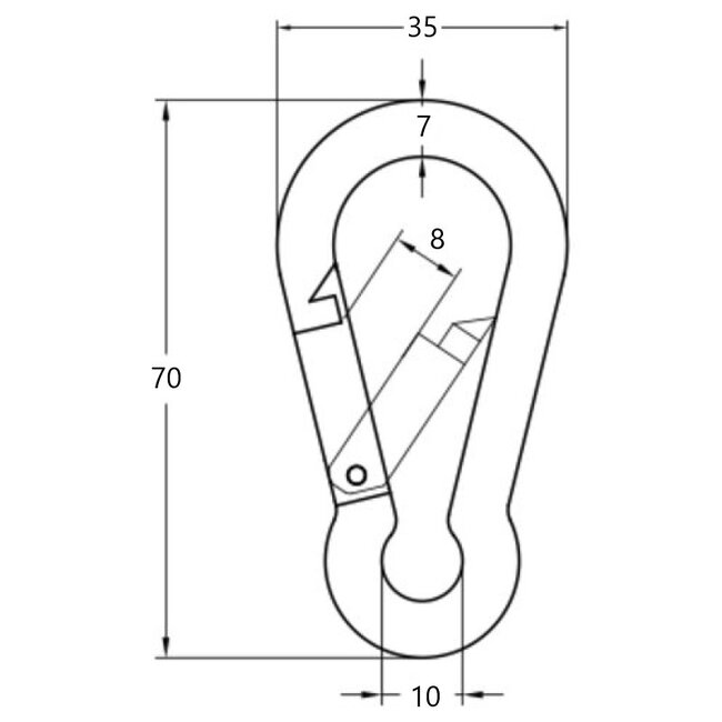 Talamex Karabijnhaak met knik RVS 70 mm