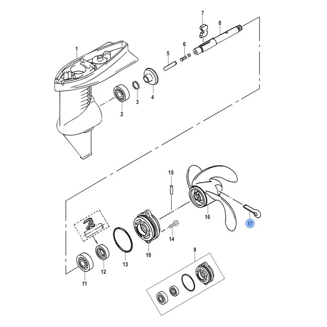 Quicksilver Splitpen RVS voor 2,5 en 3,5 pk buitenboordmotor