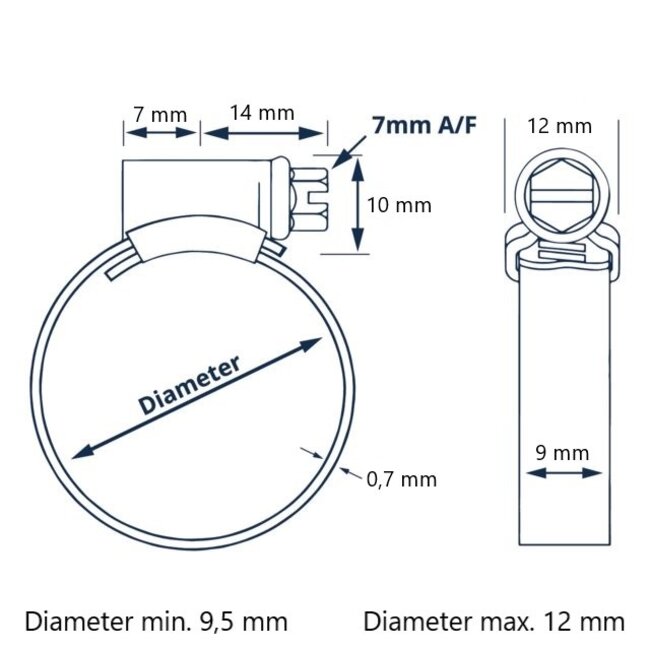 10 stuks Slangklemmen 9-12 mm RVS hi-grip NR.12