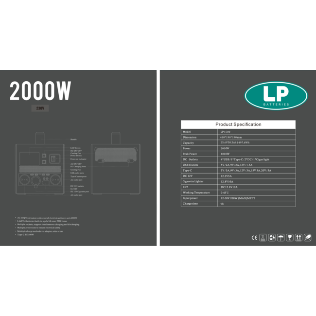 Landport Draagbare stroomgenerator ESS 1500 Wh