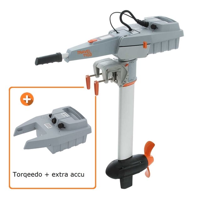 Torqeedo Travel 1103 C kortstaart elektrische buitenboordmotor + extra 915 Wh accu plug & play