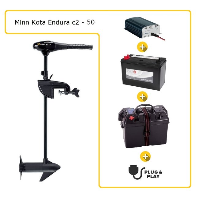 Minn Kota Fluistermotor set Endura C2 50 + accu + accubak + acculader + plug & play