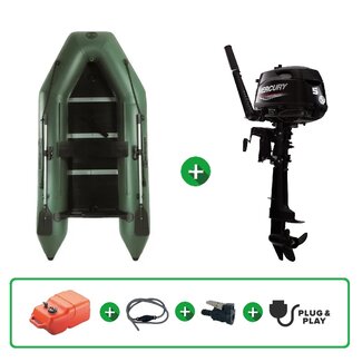 Talamex Rubberboot GLW 300 Greenline houten vloer + 5 Pk Mercury + tank set plug & play