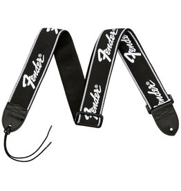 Fender  Fender Running Logo Strap, Black/White Logo, 2"