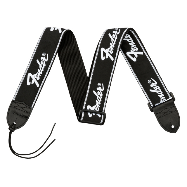 Fender  Fender Running Logo Strap, Black/White Logo, 2"