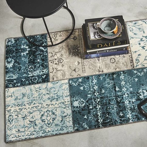 Vintage vloerkleed - Patchwork Grijs/Blauw