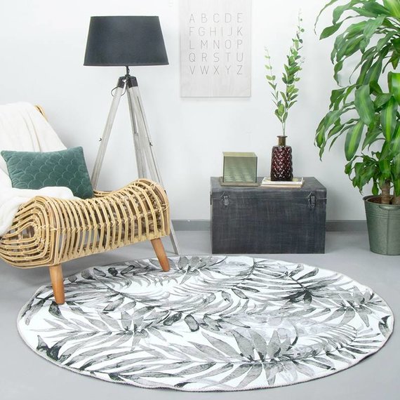 FRAAI Rond vloerkleed - Palmier Leaves Grey