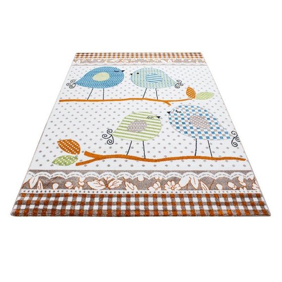 MoMo Carpets Kindervloerkleed - Vogeltjes Oranje/Beige
