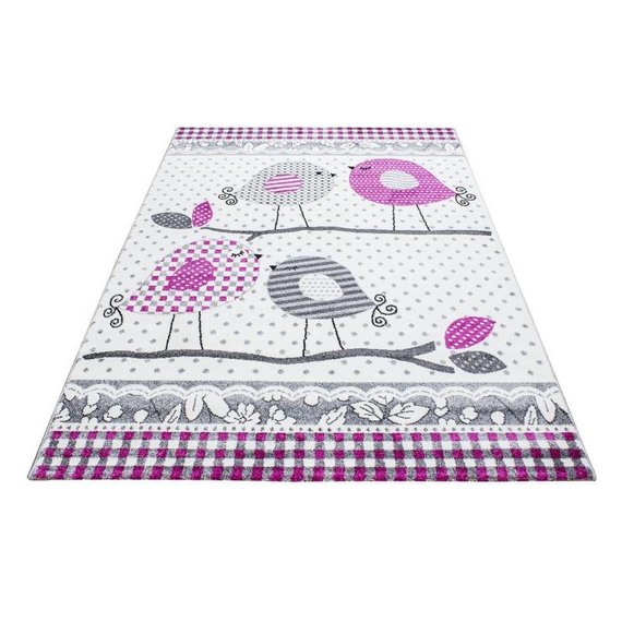 MoMo Carpets Kindervloerkleed - Vogeltjes Roze/Grijs