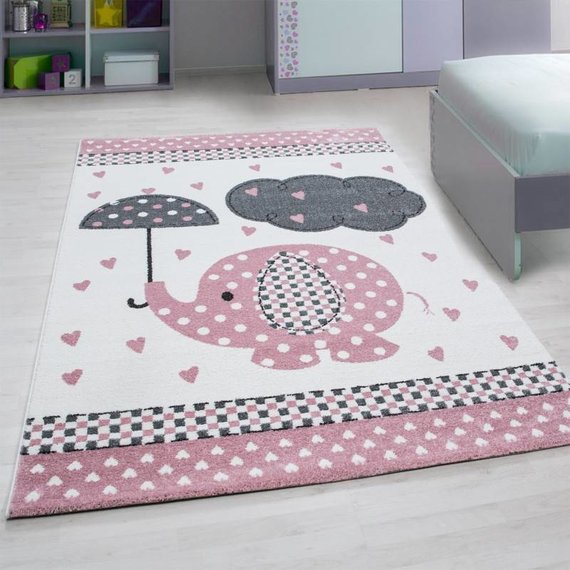 Adana Carpets Kindervloerkleed - Anna Olifant Paraplu Roze