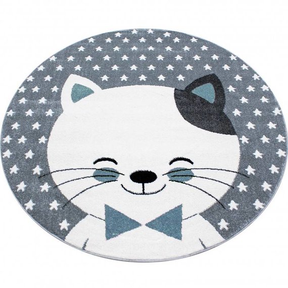MoMo Carpets Kindervloerkleed - Blauwe Kat Rond