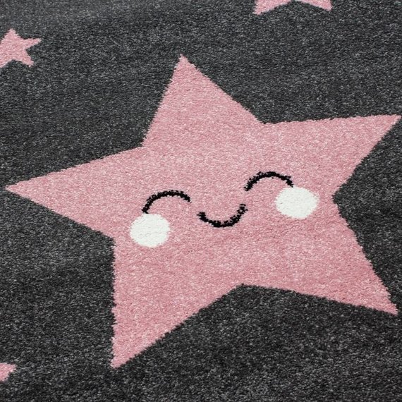 Adana Carpets Rond Kindervloerkleed - Anna Sterren Roze
