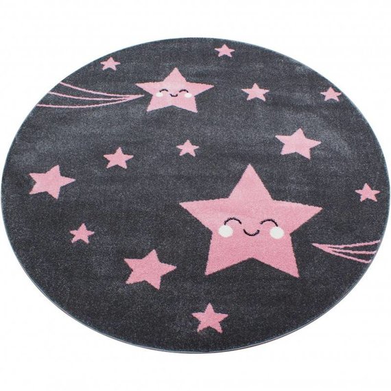Adana Carpets Rond Kindervloerkleed - Anna Sterren Roze